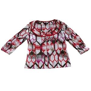 EUC Escada women's scoop neck honeycomb pattern buttoned shirt, 38, Red,…